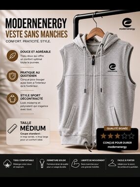 Simons Sleeveless Hooded Vest - Light Gray